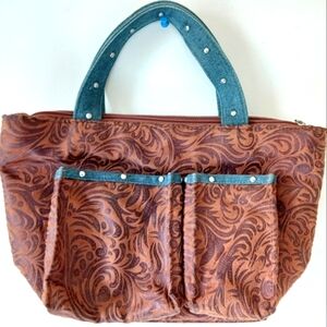 BRAND NEW Once Upon a Rose Suede & Denim Paisley Print Handbag